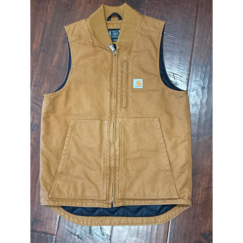 Carhartt  Insulated Rib Collar WashedbDuck Vest Mens Small OV4395-M Brown